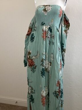 Maxi teal, floral dress with long sleeves